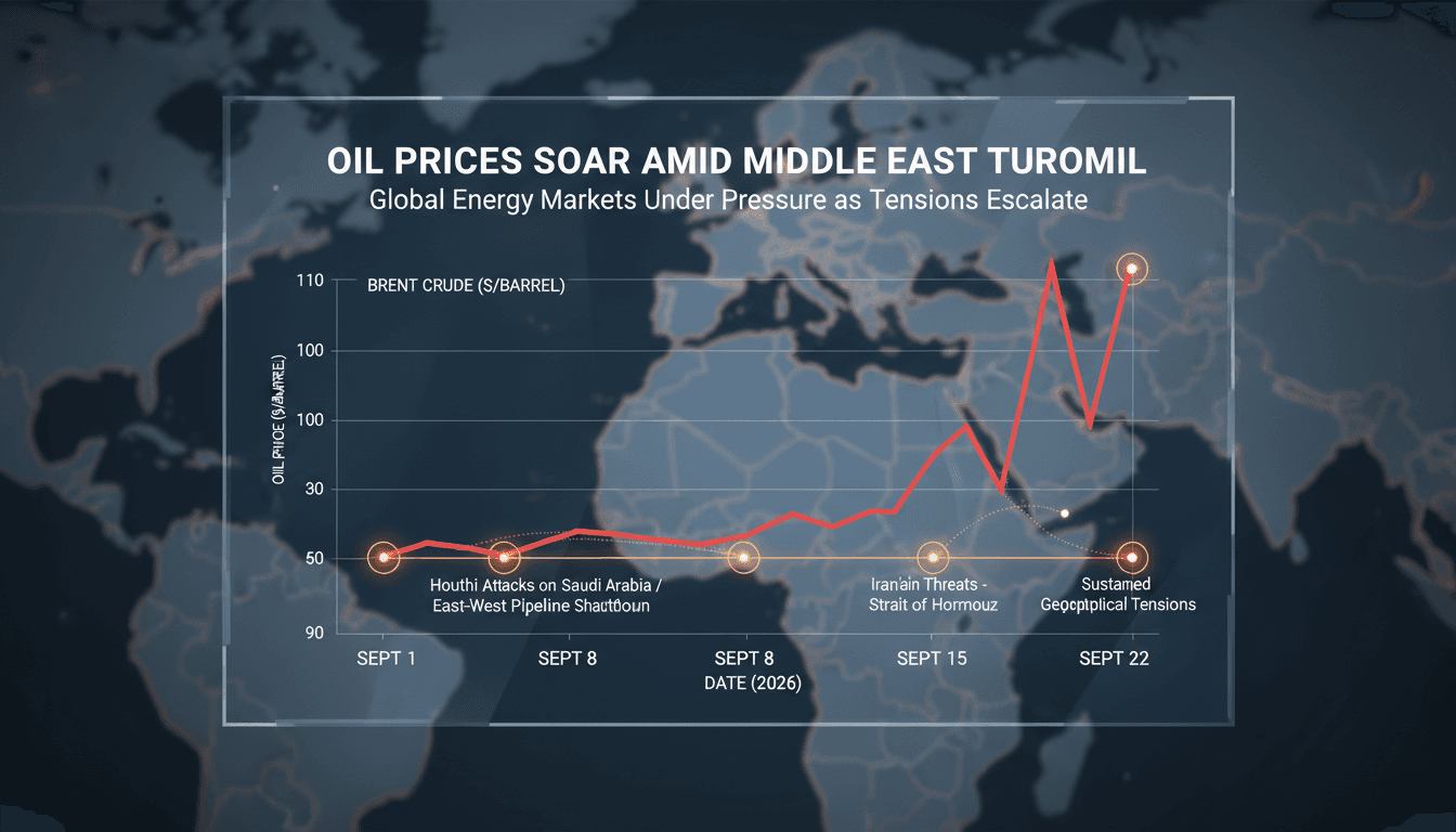 A chart showing the rise of oil prices above $100 per barrel amid Middle East geopolitical tensions.