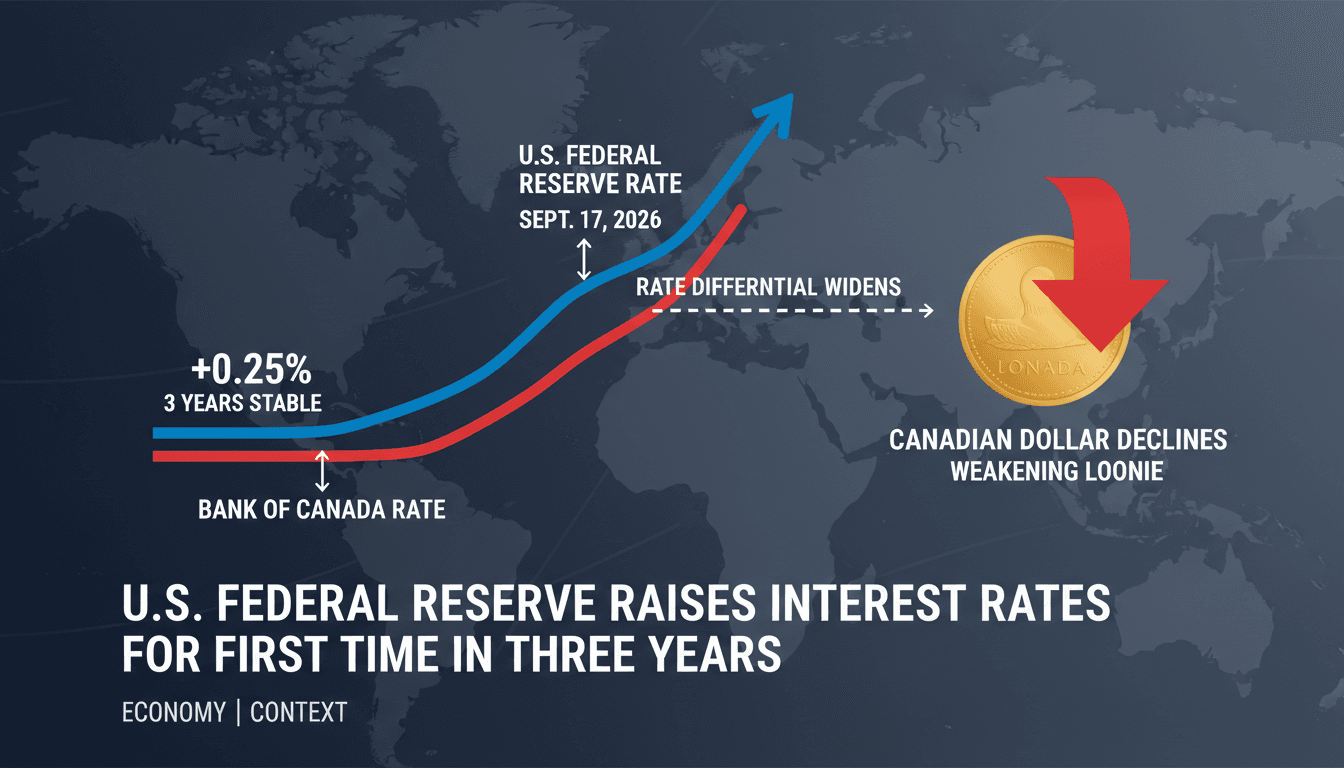 Infographic illustrating the U.S. Federal Reserve's rate hike impact on the Canadian dollar and borrowing costs.