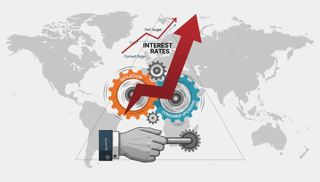 Infographic showing the relationship between inflation, interest rates, and consumer spending trends.