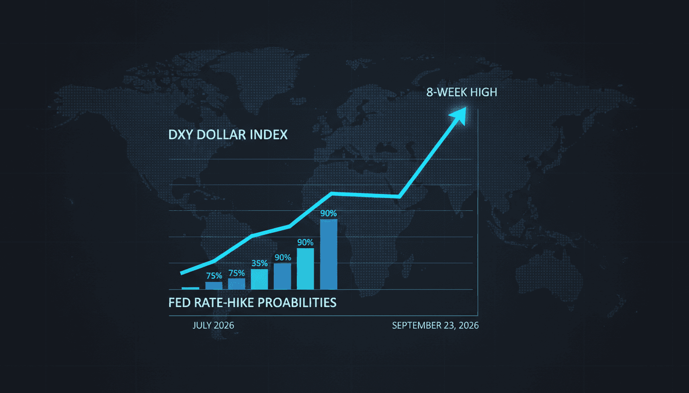 A chart showing the US dollar index rise alongside Federal Reserve rate hike expectations.