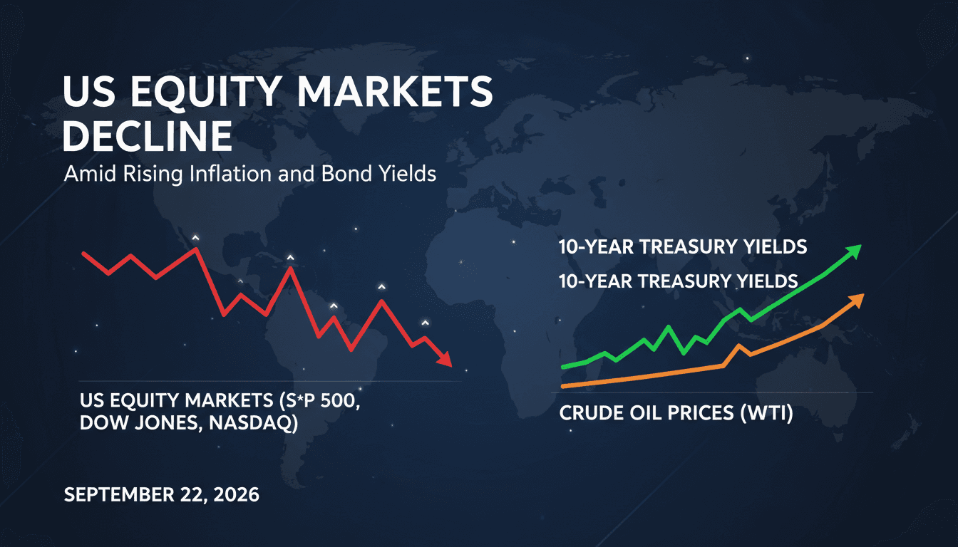 A visual representation of US stock market declines alongside rising bond yields and oil prices.
