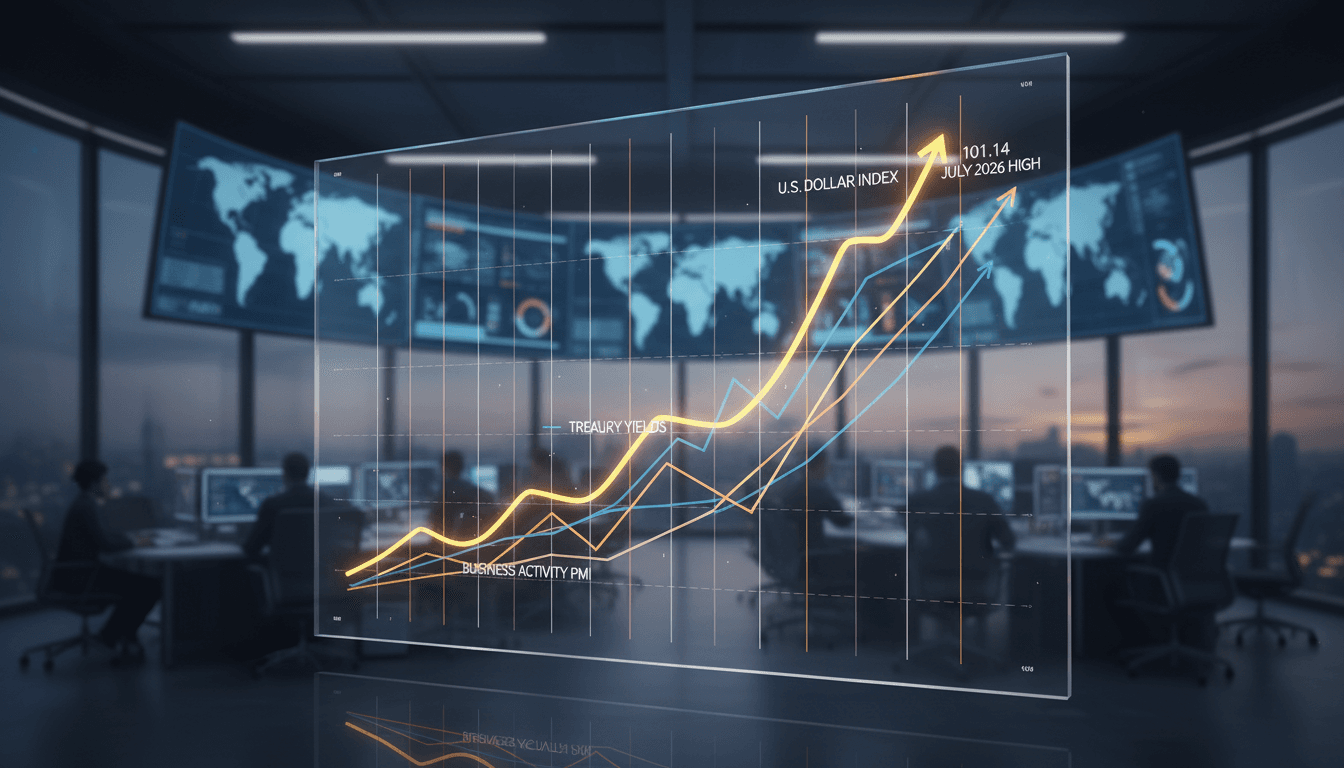 A graph showing the rise of the U.S. dollar index and its impact on global markets.