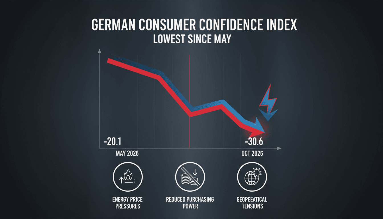 Infographic showing the decline of the GfK Consumer Climate Index in Germany amid rising energy prices.
