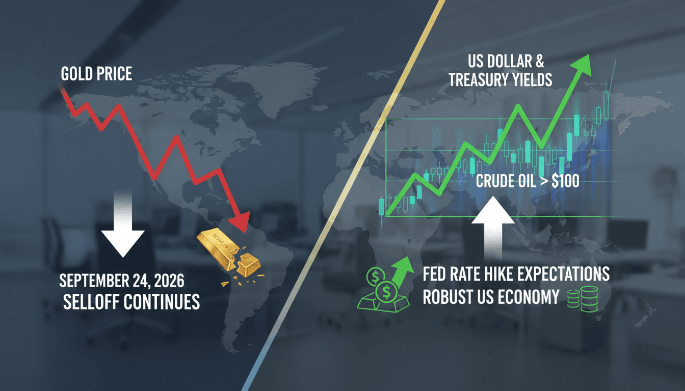 A visual representation of gold price fluctuations alongside rising oil prices and Treasury yields.