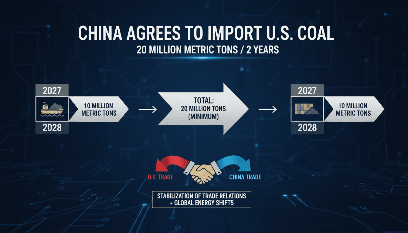 Infographic illustrating China's commitment to import 20 million metric tons of U.S. coal over two years.