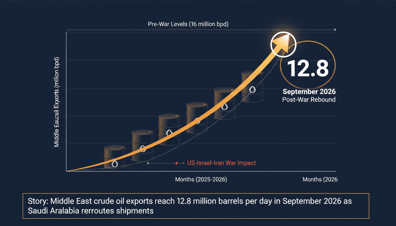 Infographic showing the rise in Middle East crude oil exports, highlighting September 2026 figures.