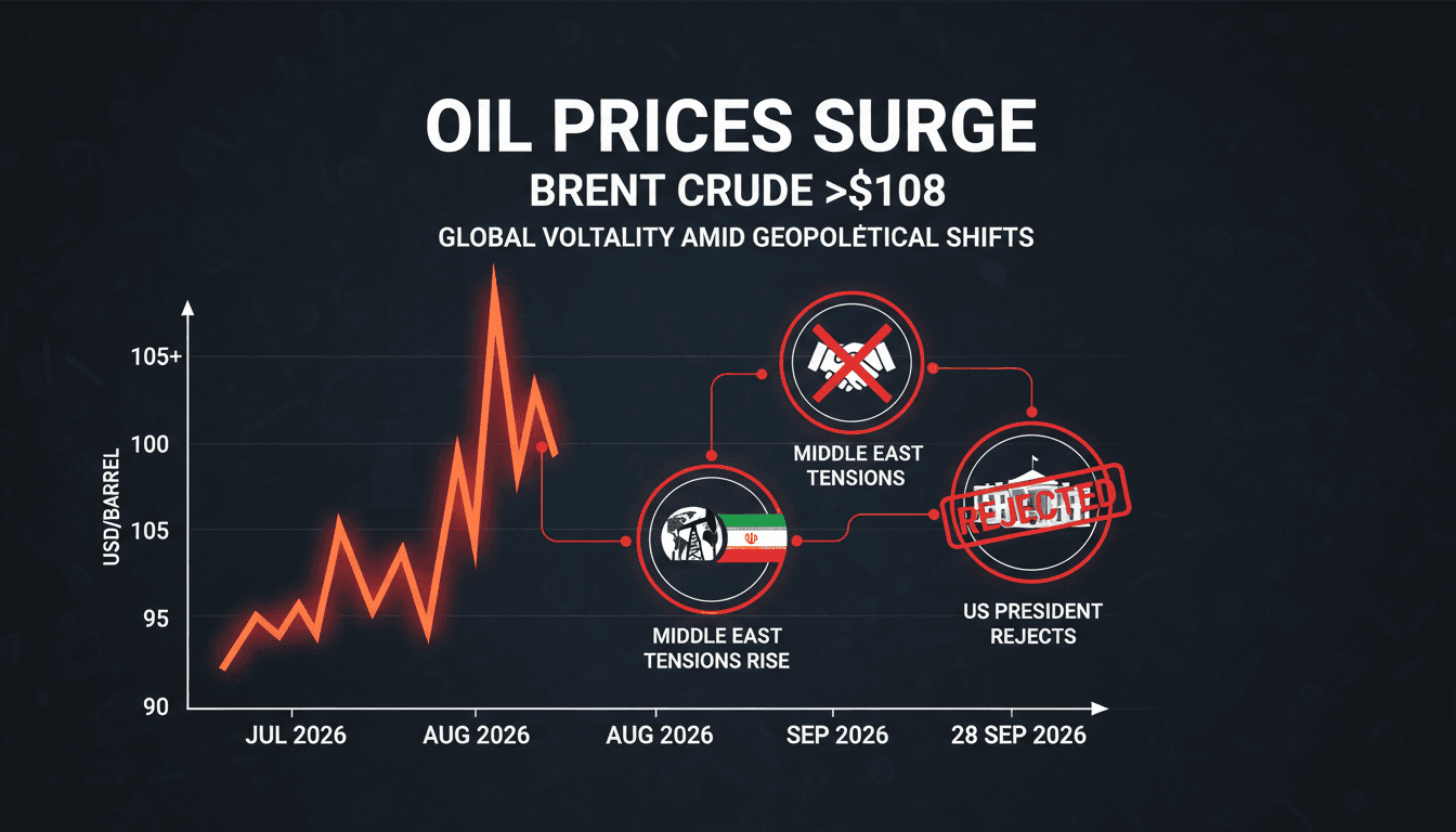A graph illustrating the rise in Brent crude prices alongside key geopolitical events affecting the oil market.