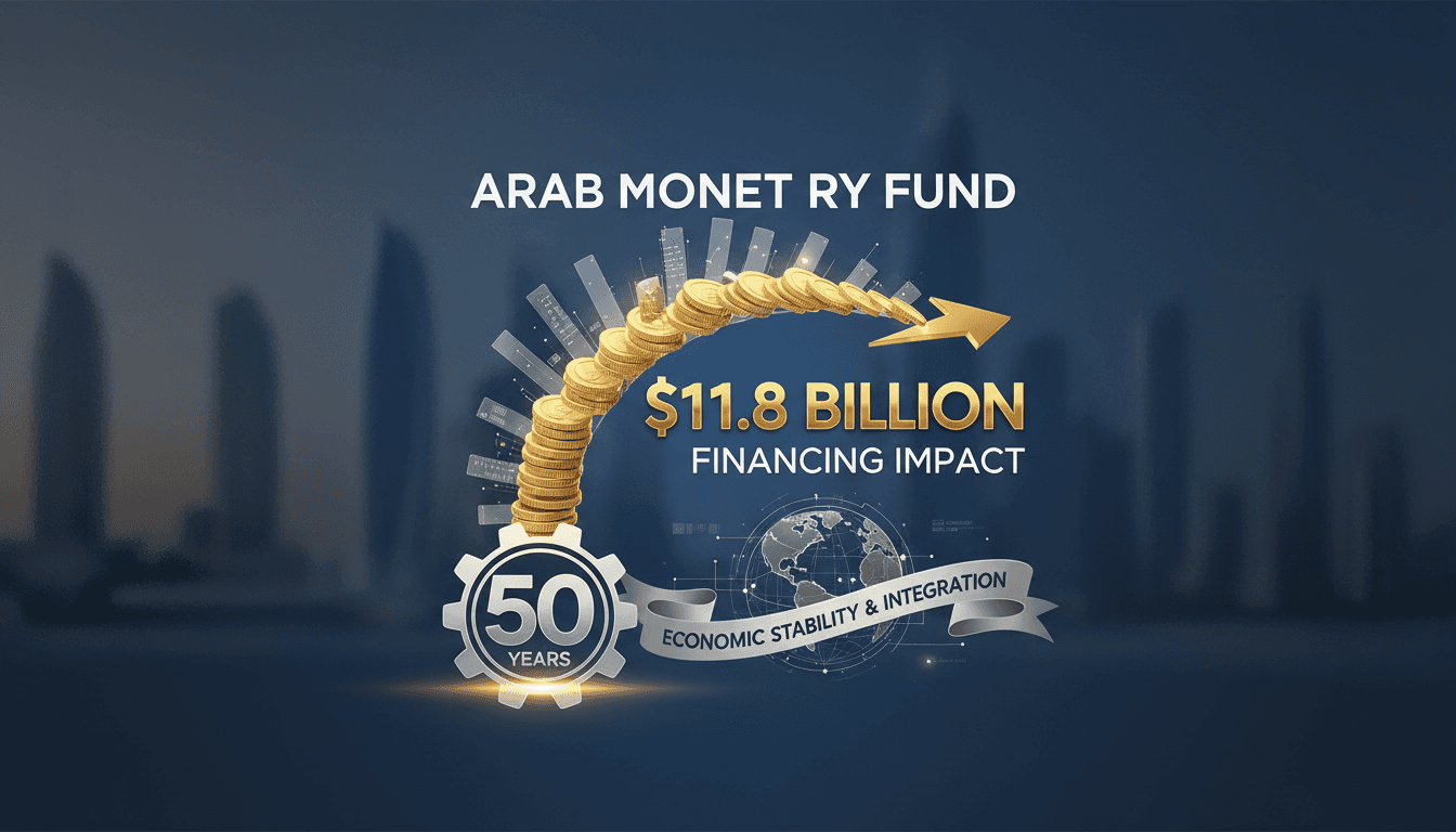 Infographic detailing the Arab Monetary Fund's $11.8 billion financing impact over 50 years.