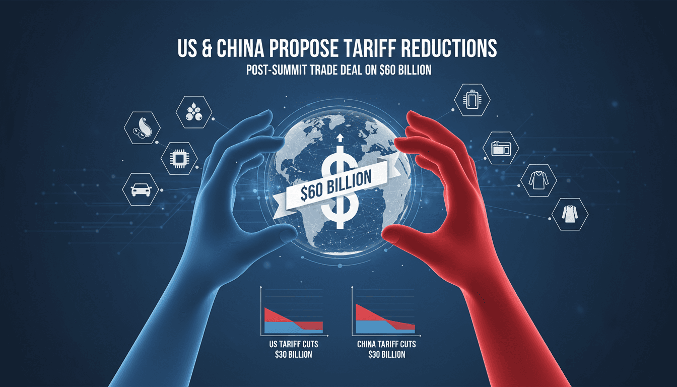 Infographic illustrating US-China tariff reductions on $60 billion in goods, highlighting key product categories.