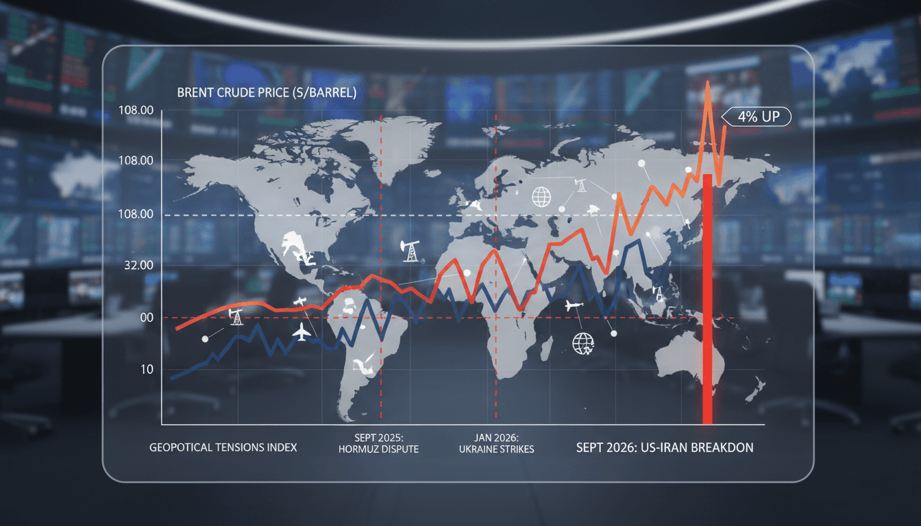 A graph showing the rise in oil prices linked to US-Iran tensions and geopolitical events.