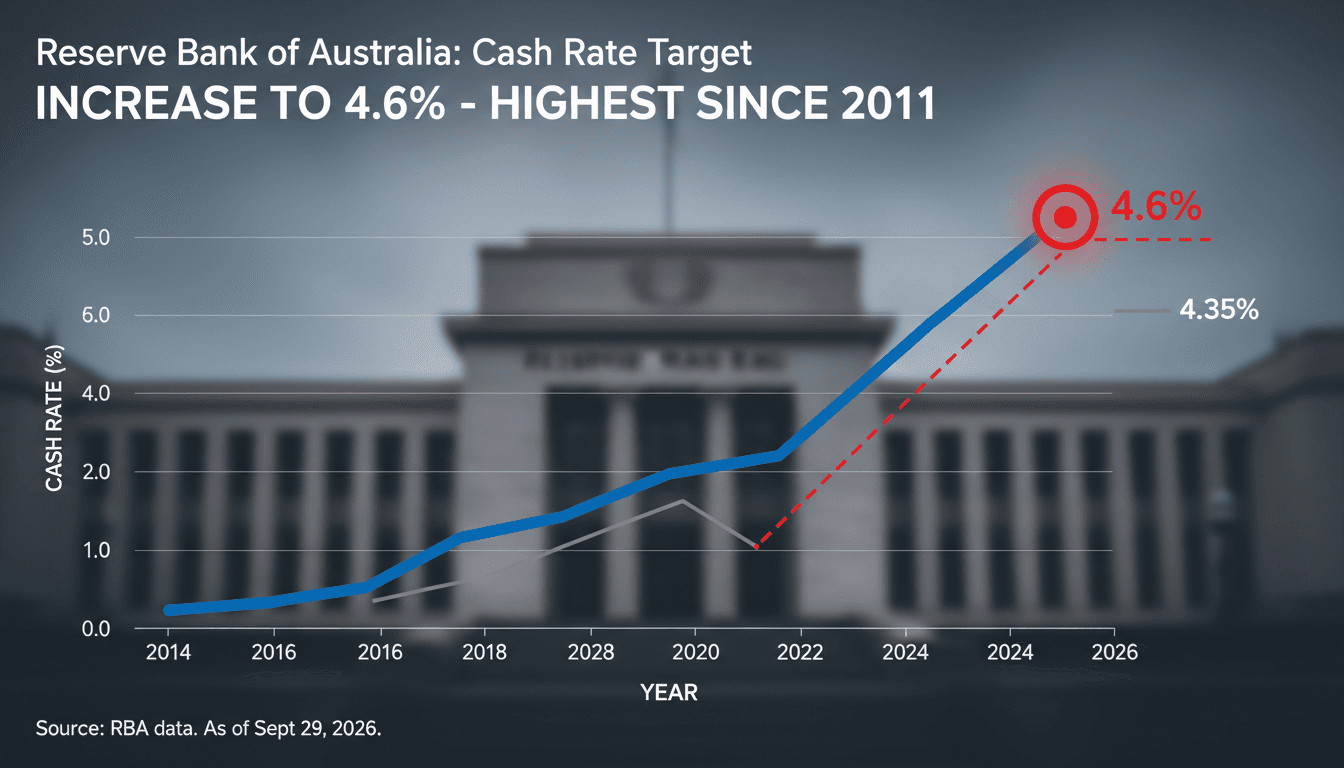 A graph illustrating the Reserve Bank of Australia's cash rate increase to 4.6%, showing trends over the past decade.