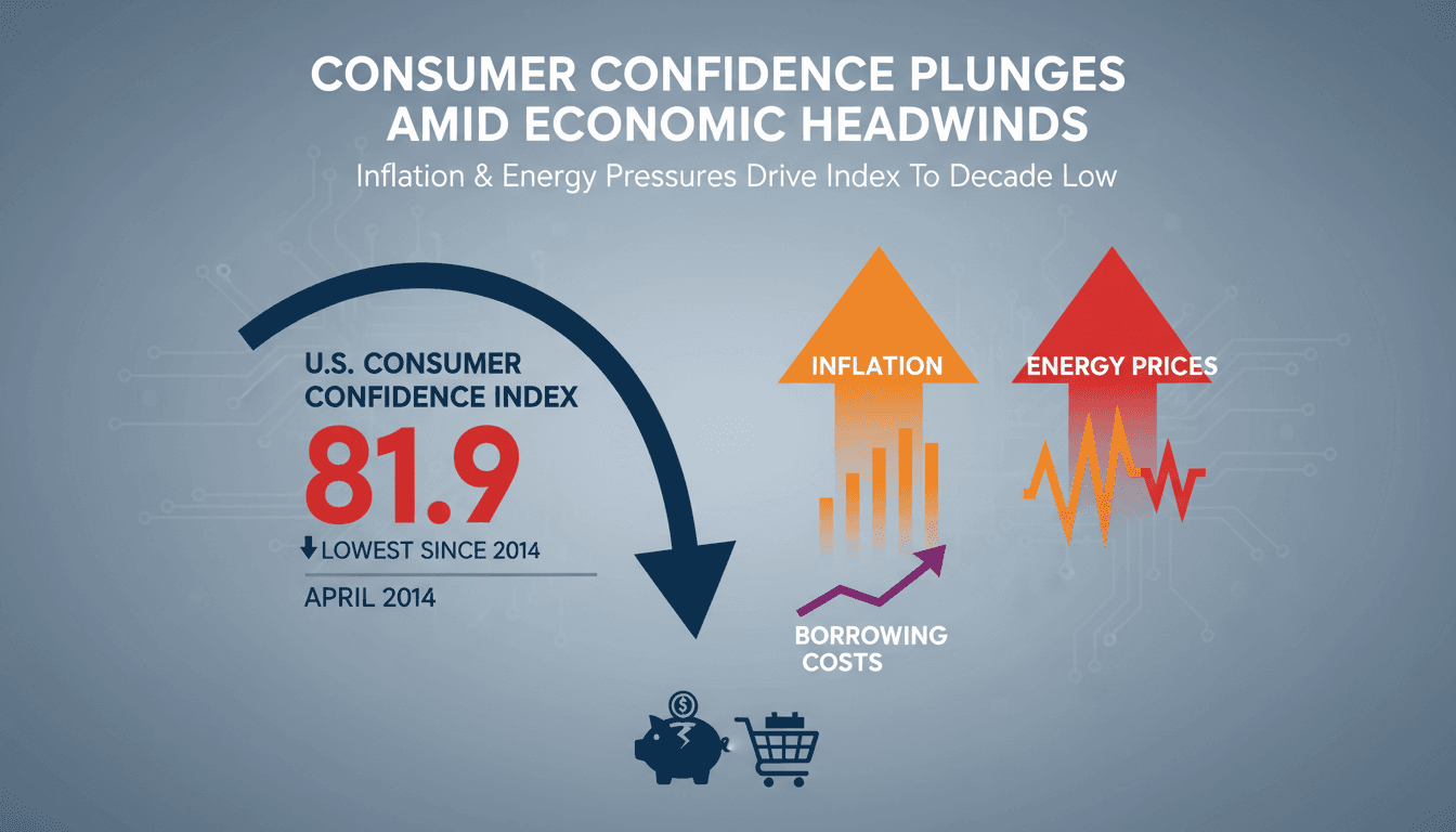 A graph showing the decline of the U.S. Consumer Confidence Index alongside rising inflation and interest rates.