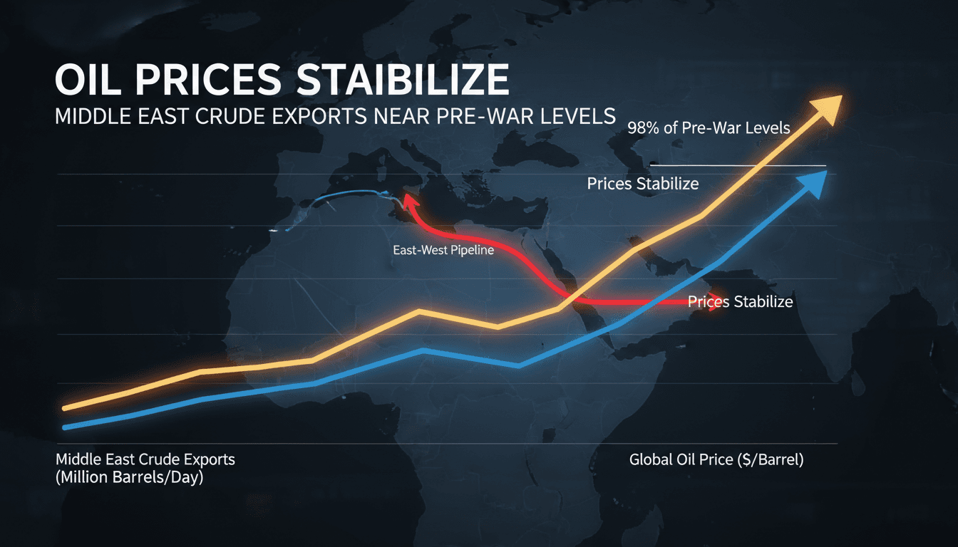 A chart showing the stabilization of oil prices alongside the rebound in Middle East crude exports.