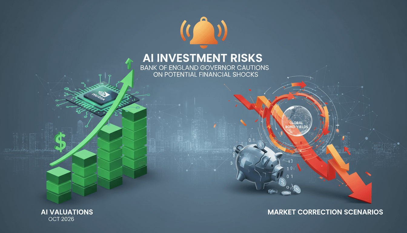 Infographic showing AI investment growth and potential market correction scenarios.