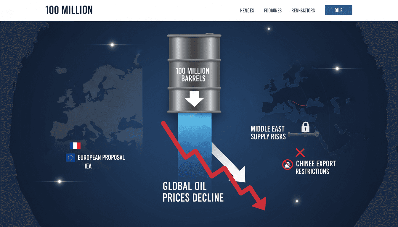 Infographic showing the release of 100 million barrels of oil reserves and its impact on global oil prices.