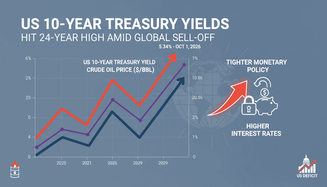 A graph showing the rise of US Treasury yields alongside oil prices and inflation trends.