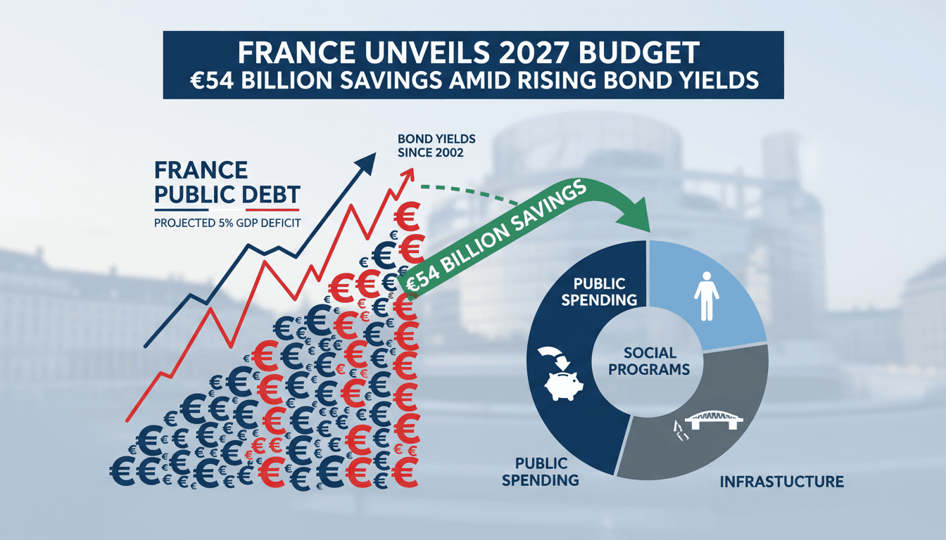 Infographic showing France's public debt and budget cuts impact on economy and sectors.