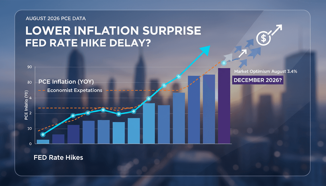 Infographic illustrating August 2026 PCE inflation trends and Federal Reserve rate expectations.