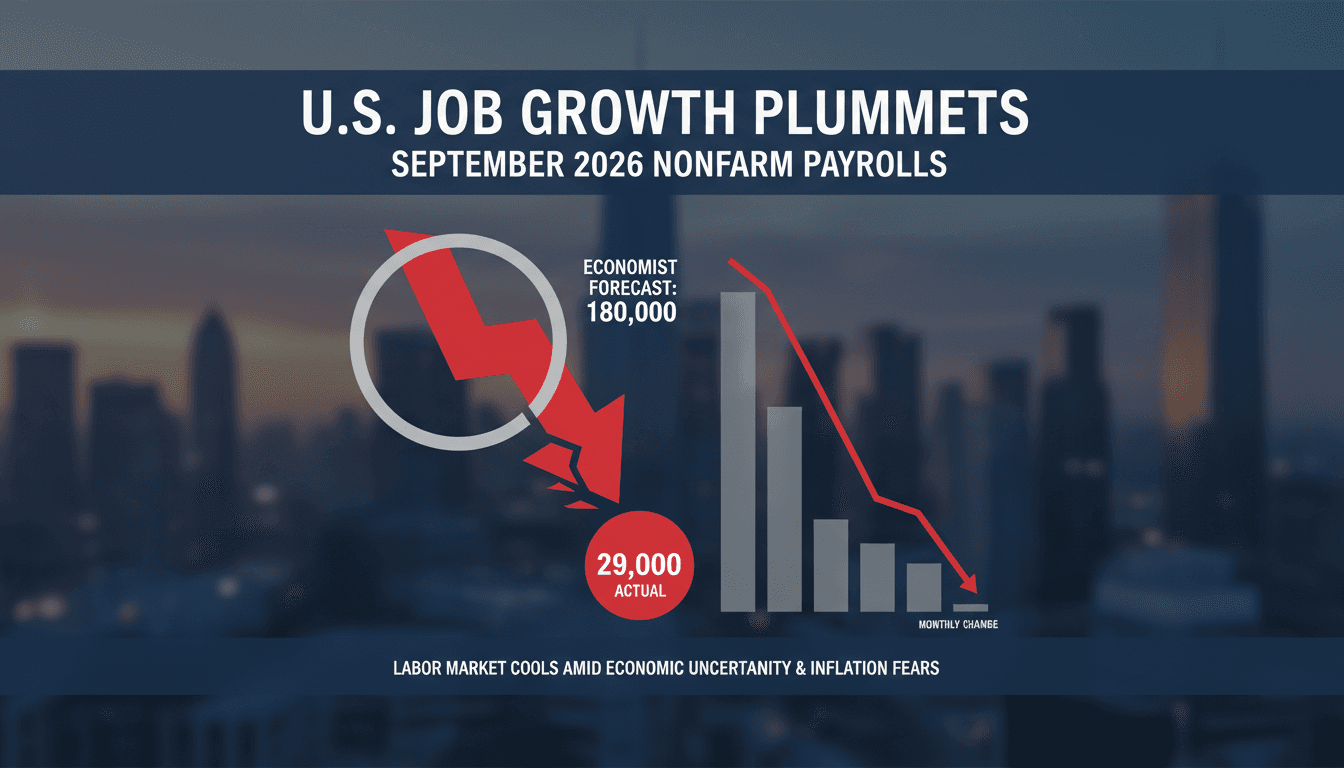 Infographic showing U.S. job growth of 29,000 in September 2026, highlighting economic trends.