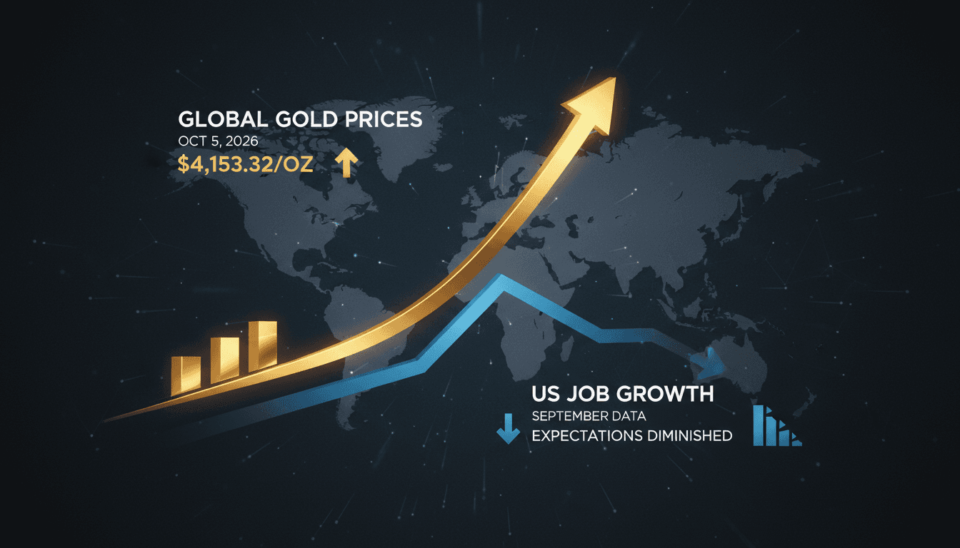 A chart showing the rise in gold prices alongside declining US job growth statistics.