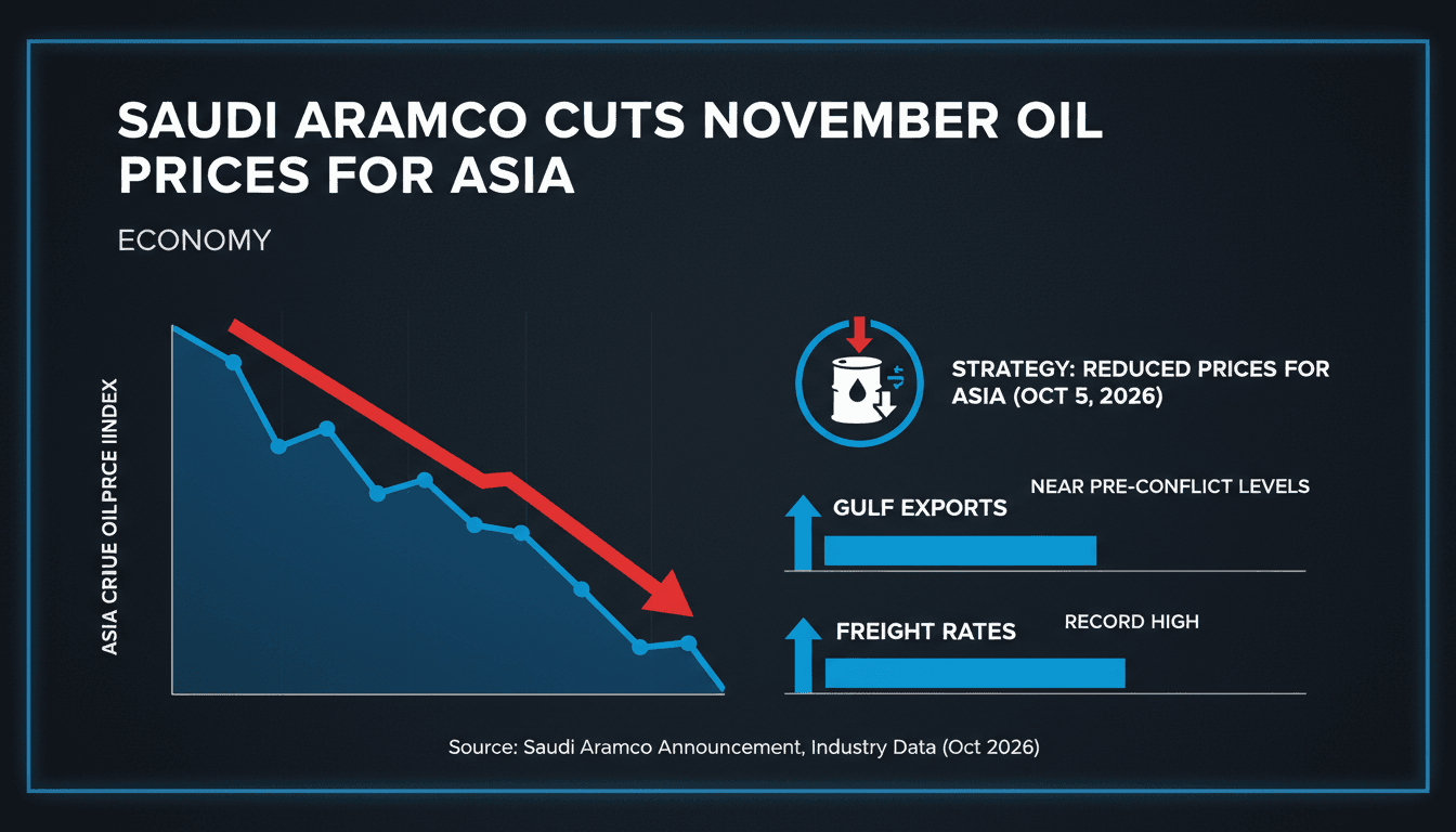 A graphic illustrating the decline in oil prices and Saudi Aramco's pricing strategy for Asia.