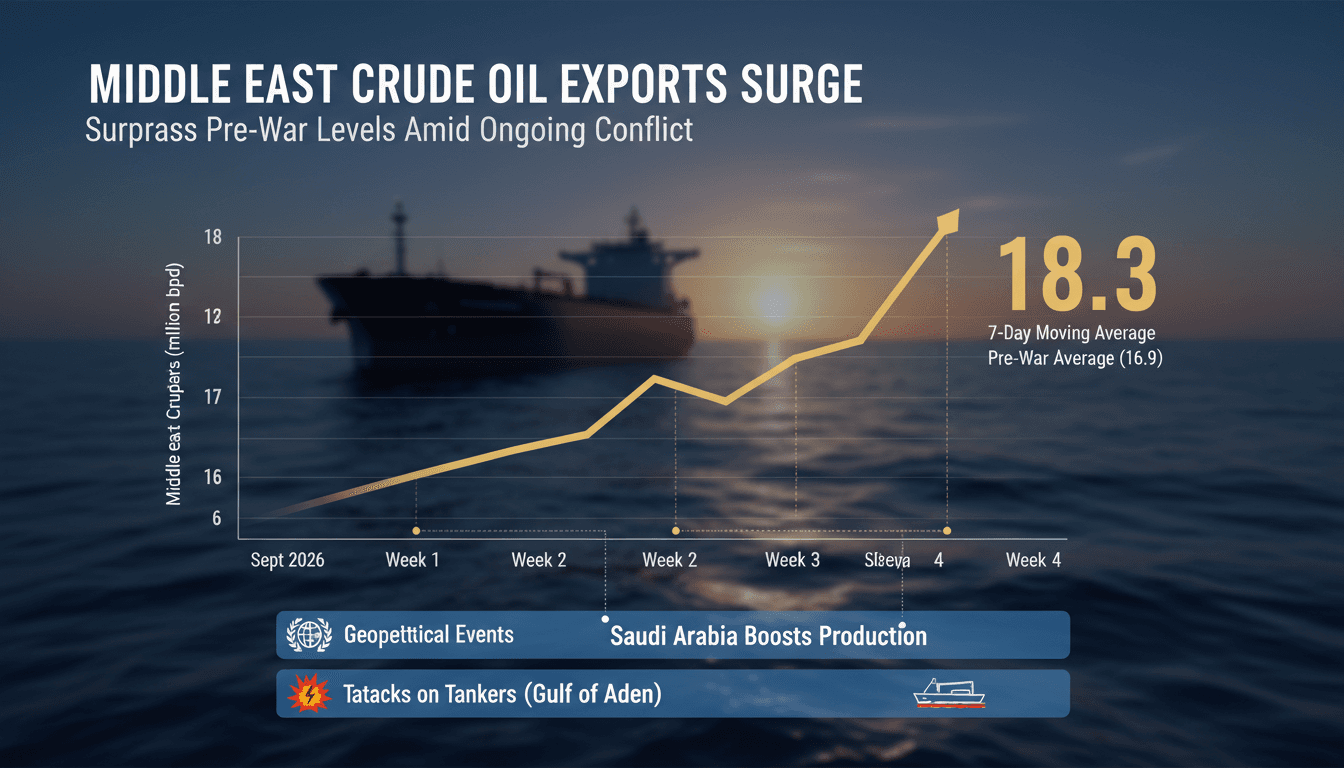An infographic showing the rise in Middle East oil exports and related geopolitical events.