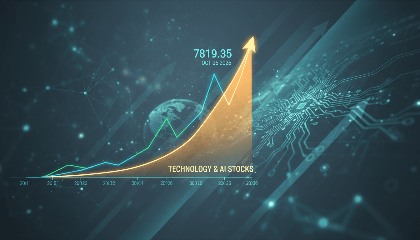 A chart showing the S&P 500's record high on October 6, 2026, driven by technology and AI stocks.
