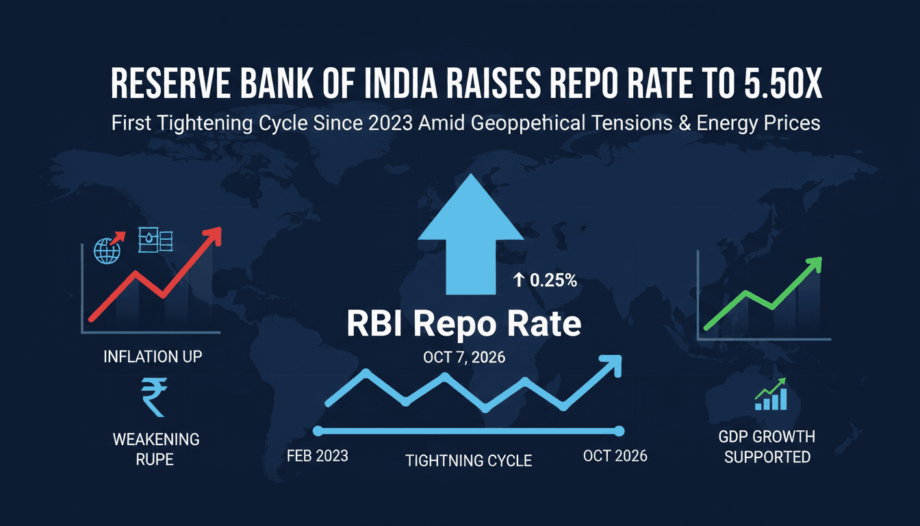 Infographic illustrating the Reserve Bank of India's repo rate hike and its implications on inflation and economic growth.