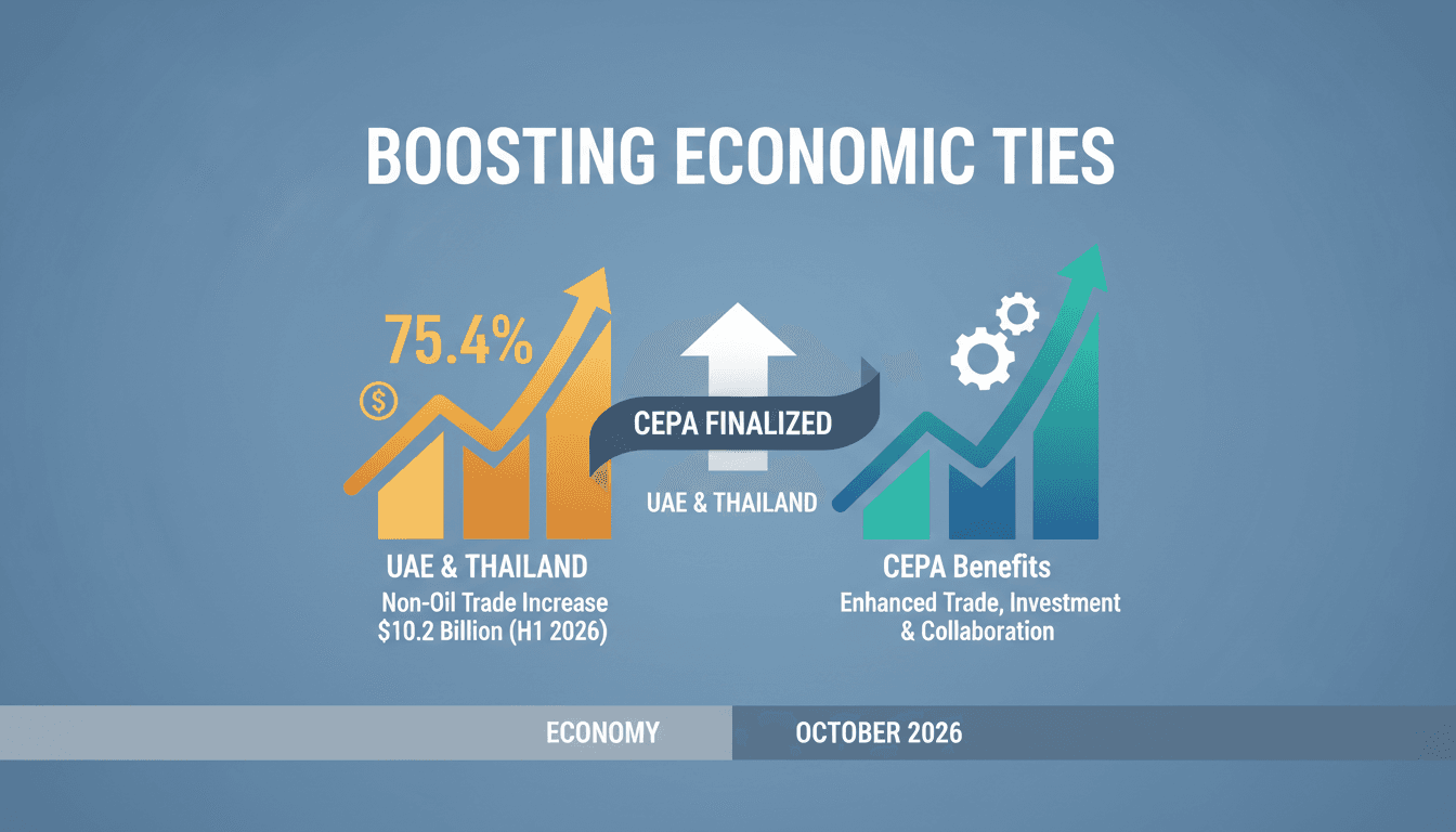 Infographic showing UAE-Thailand trade growth and CEPA benefits.
