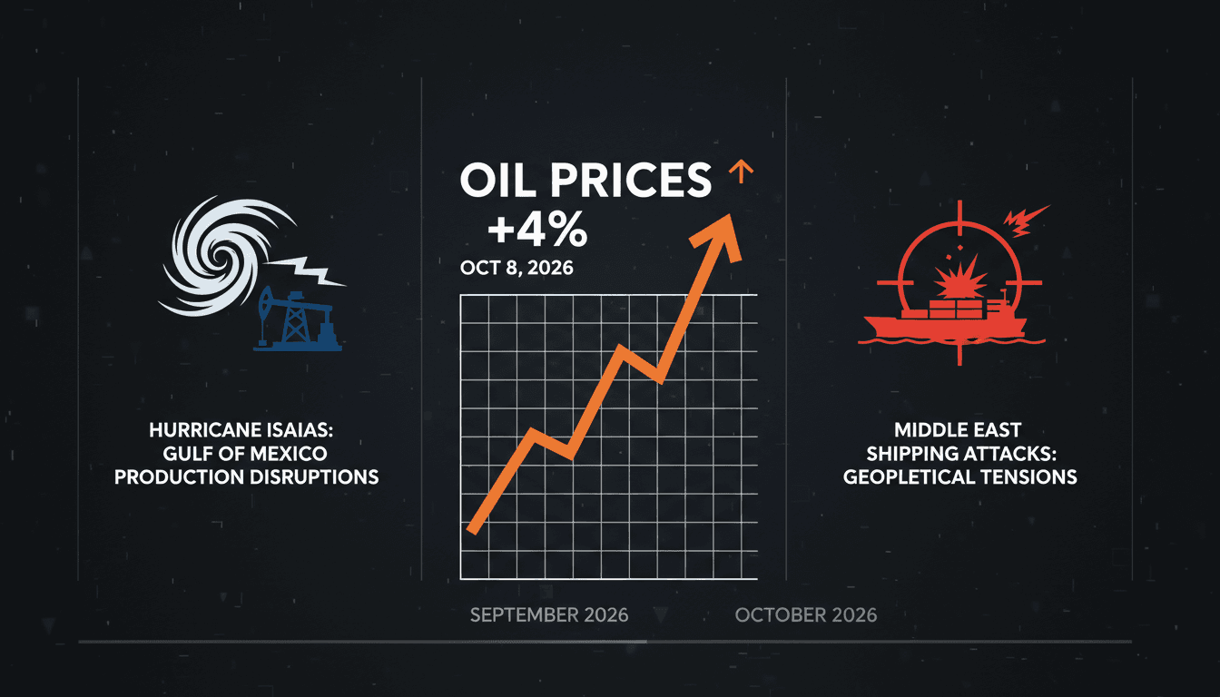 A graph illustrating the surge in oil prices due to geopolitical tensions and weather disruptions.
