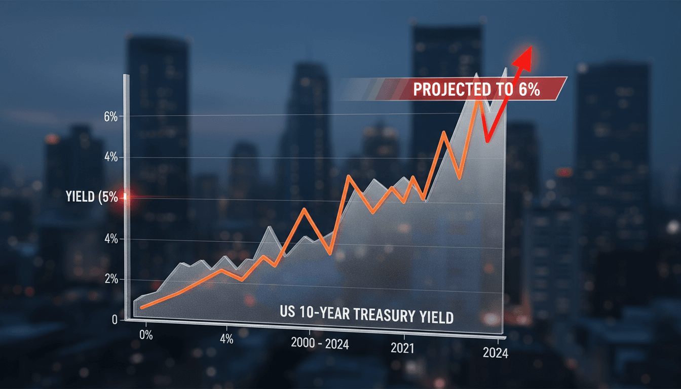 A chart showing the rise of US 10-year Treasury yields, emphasizing the potential increase to 6%.