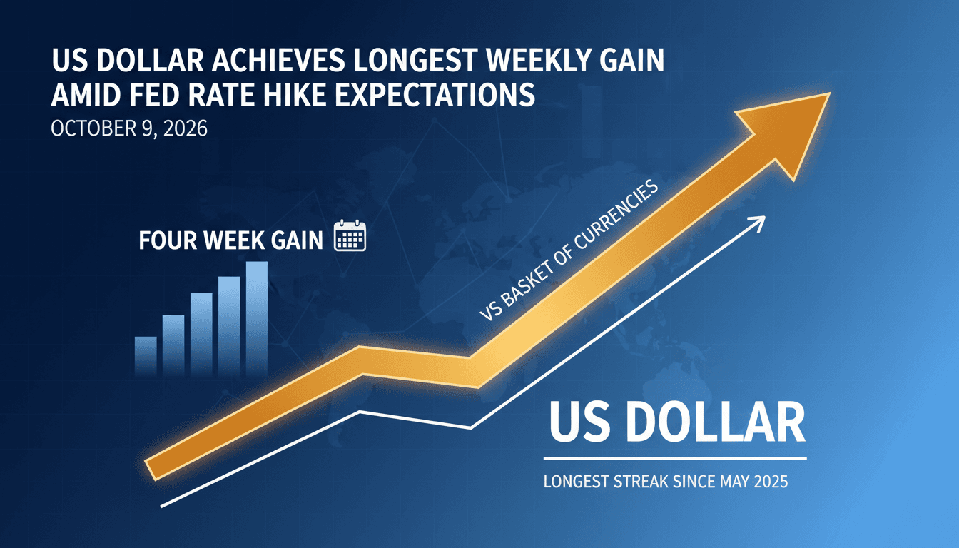 A graph illustrating the US dollar's upward trend against other currencies over the past month.