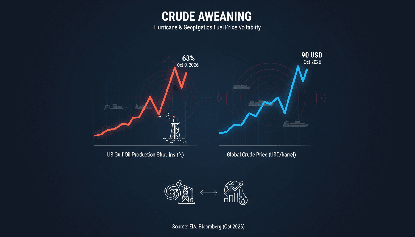 A visual representation of Hurricane Isaias impact on Gulf oil production and global crude prices.