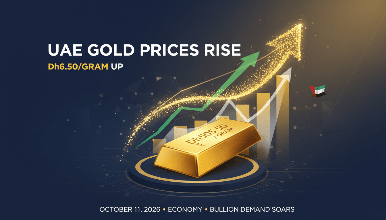 A graphic showing the rise of gold prices in the UAE, emphasizing the Dh505.50 per gram milestone.
