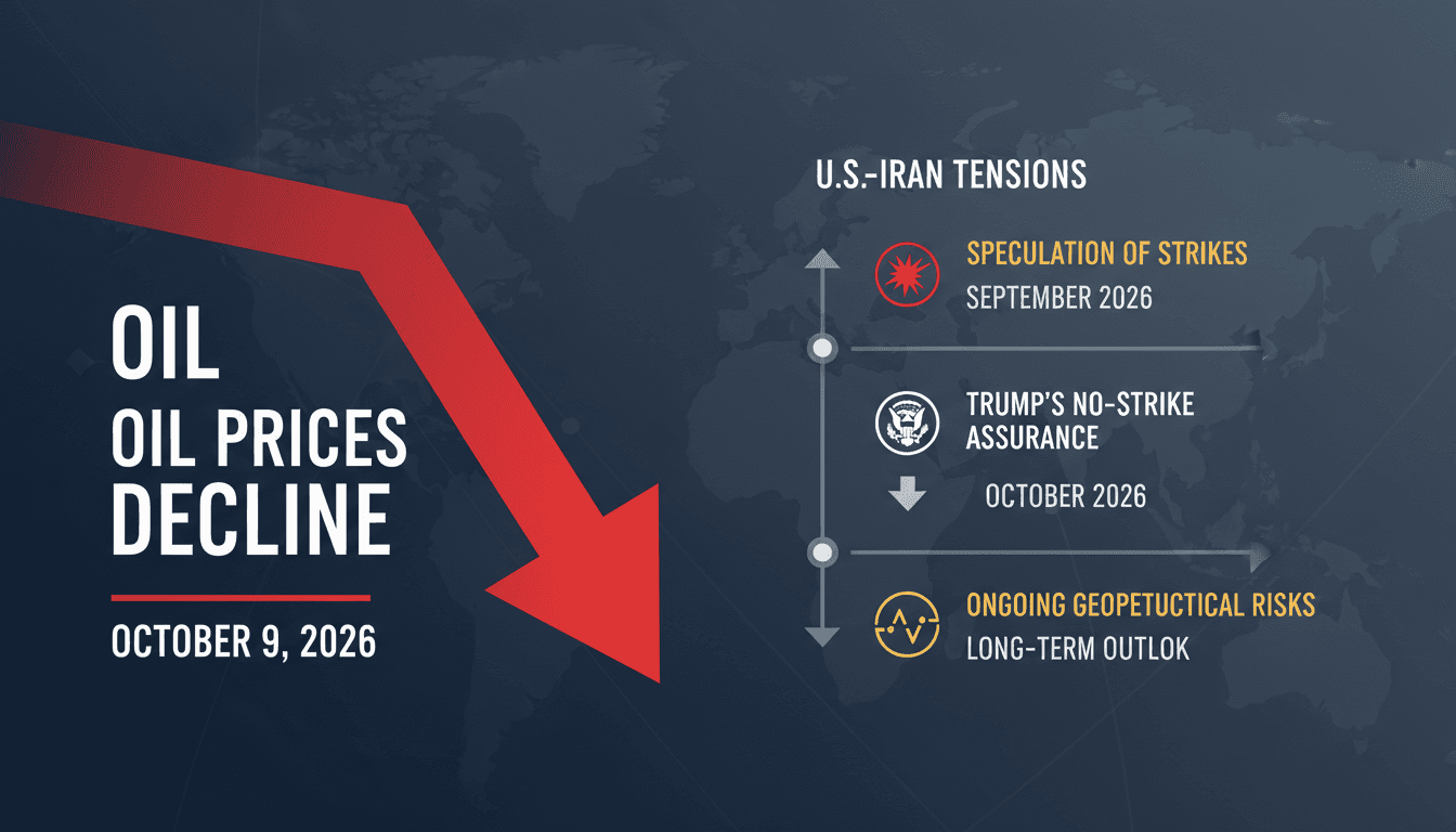 A graphic showing the decline in oil prices following Trump's announcement on Iran strikes.