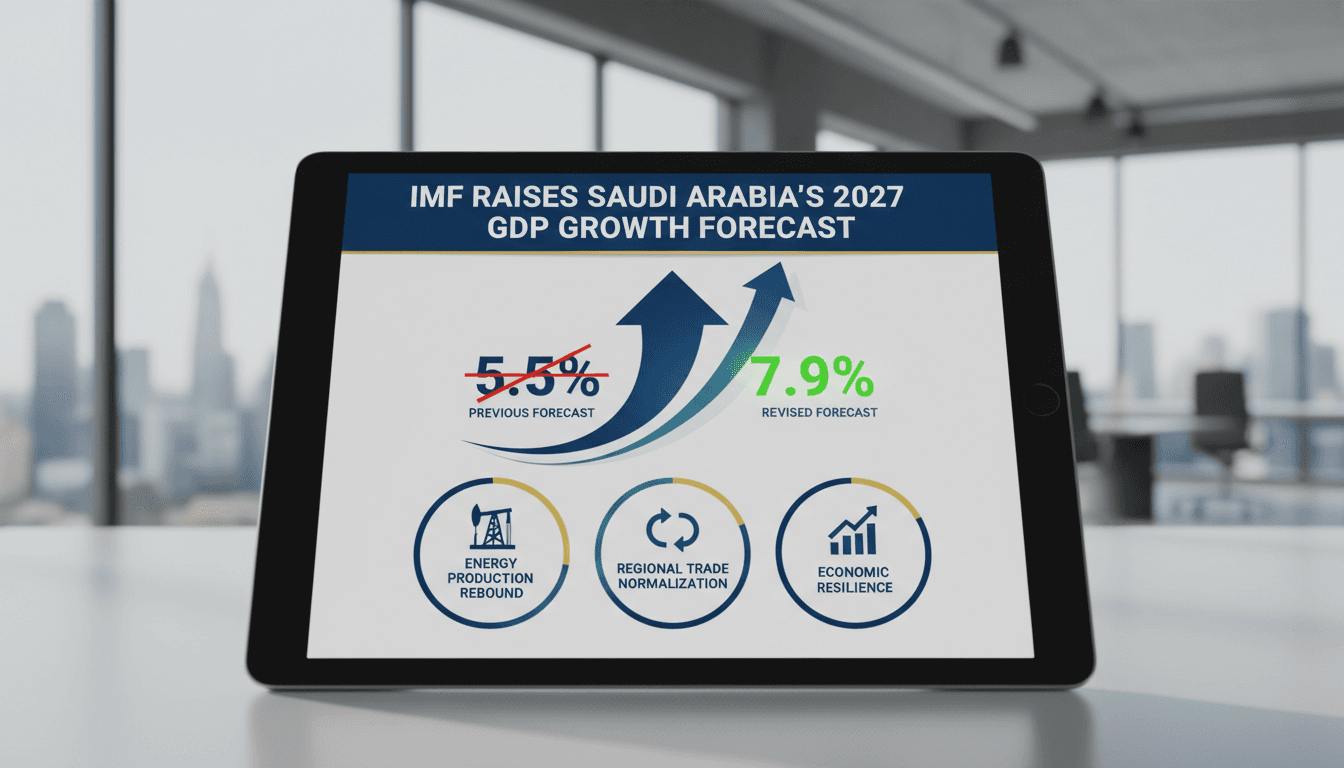 Infographic showing IMF's revised GDP growth forecast for Saudi Arabia in 2027.