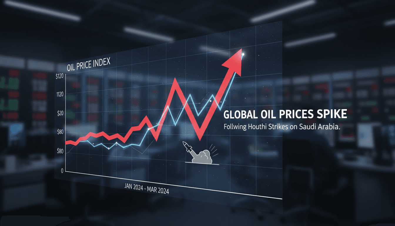 A chart illustrating the rise in oil prices following Houthi missile strikes on Saudi Arabia, highlighting market volatility.