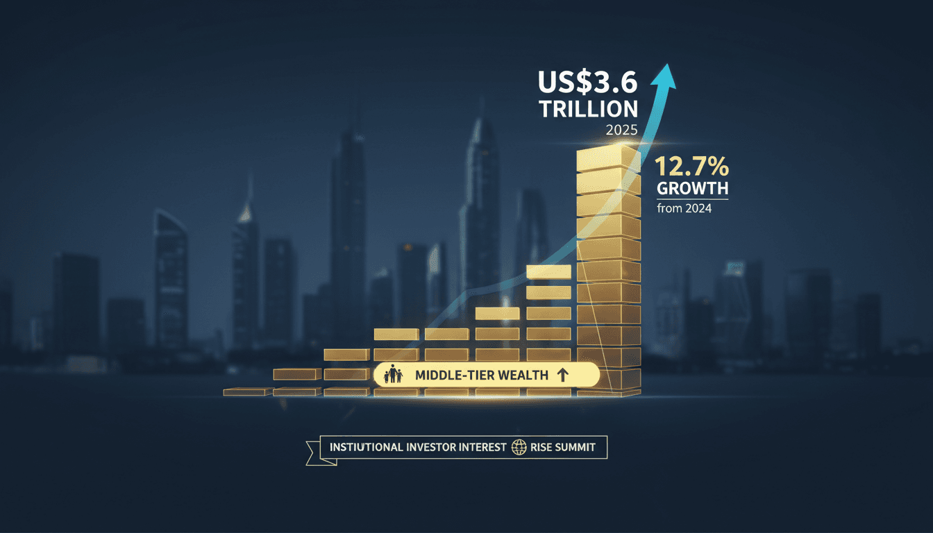 Infographic illustrating UAE's net wealth growth to US$3.6 trillion and the rise of middle-tier households.