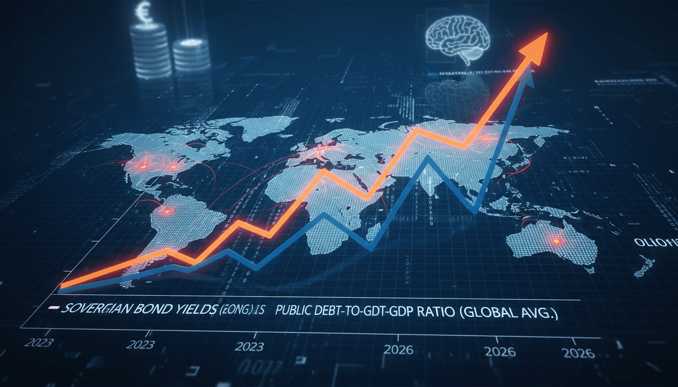 A chart showing the rise in sovereign bond yields alongside increasing global public debt levels.