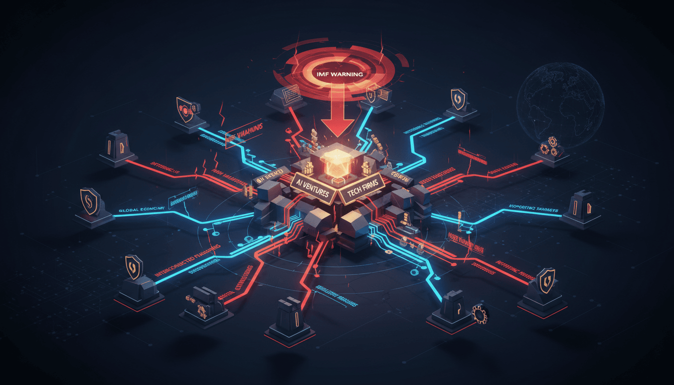 Infographic showing interconnected AI investments and systemic risks in the global economy.
