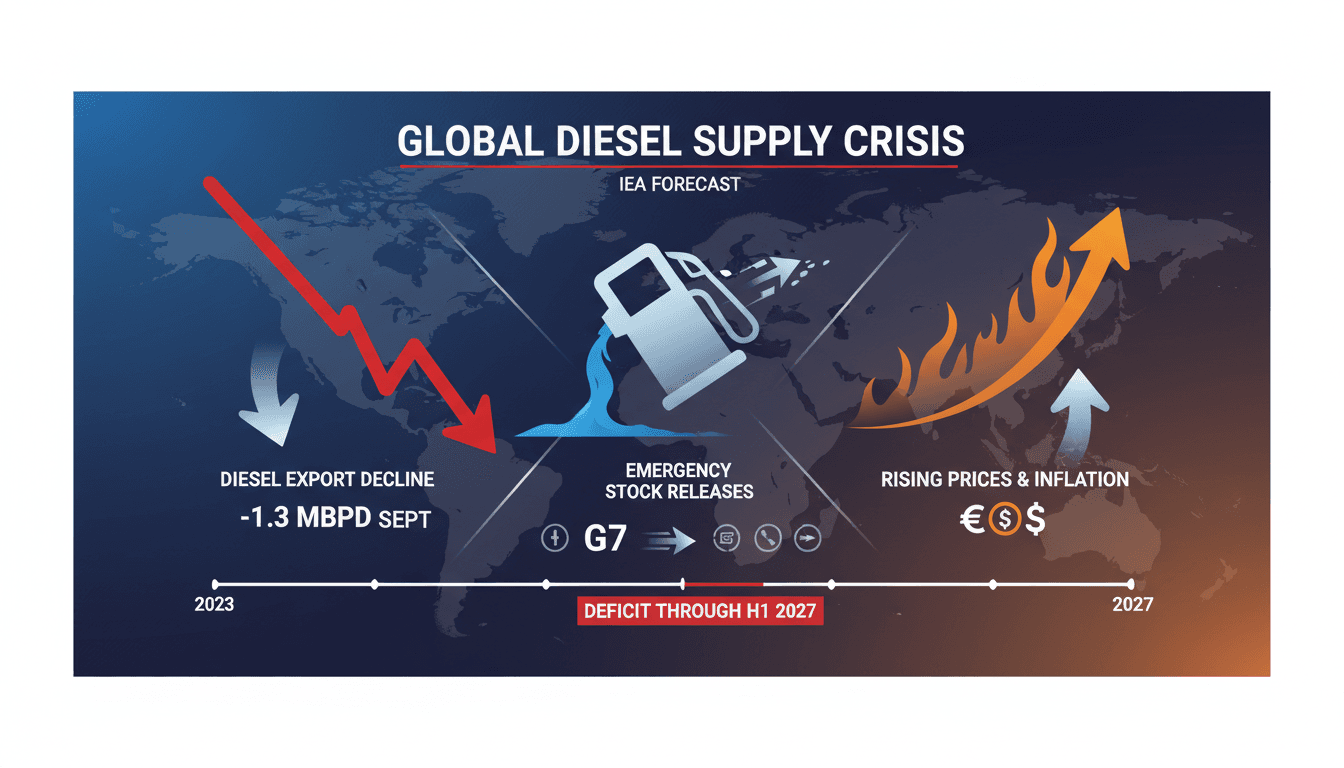 Infographic illustrating the diesel supply deficit and rising prices due to global conflicts.