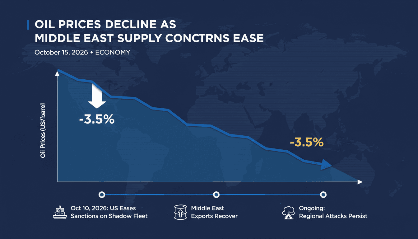 A graph illustrating the decline in oil prices with annotations on geopolitical events affecting supply.