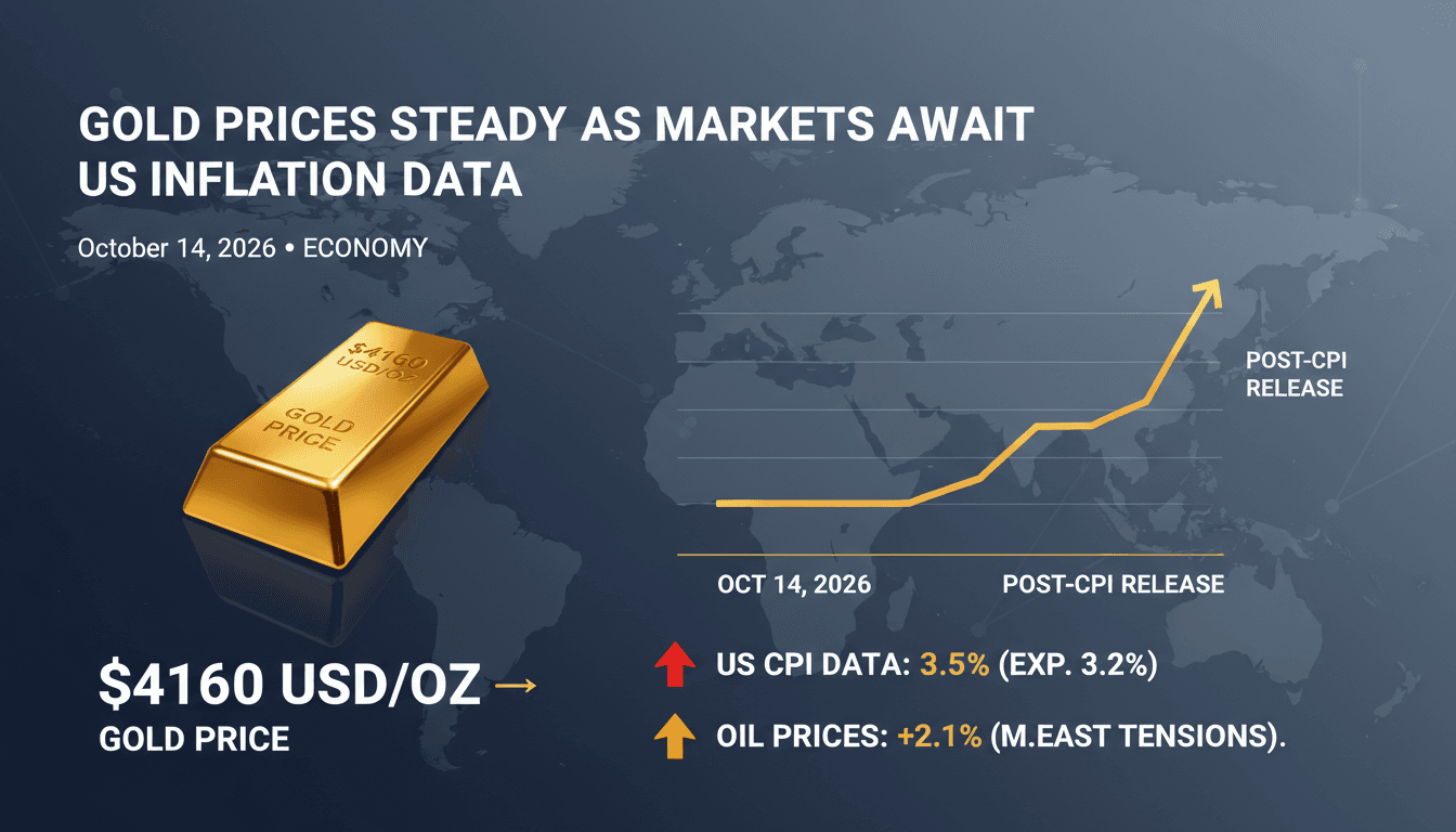 A chart depicting gold prices near $4,160 per ounce with inflation data highlights.