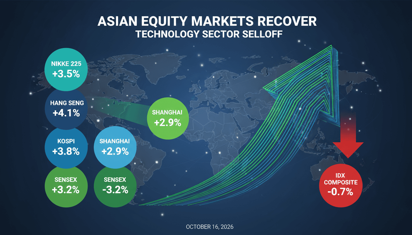 A graphic illustrating the rebound of Asian equity markets after a technology sector selloff.