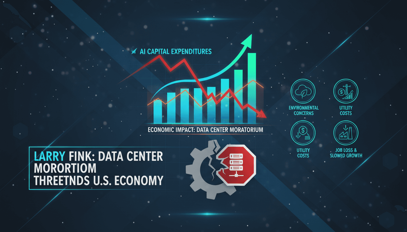 Infographic showing projected AI capital expenditures and economic impacts of data center moratoriums.