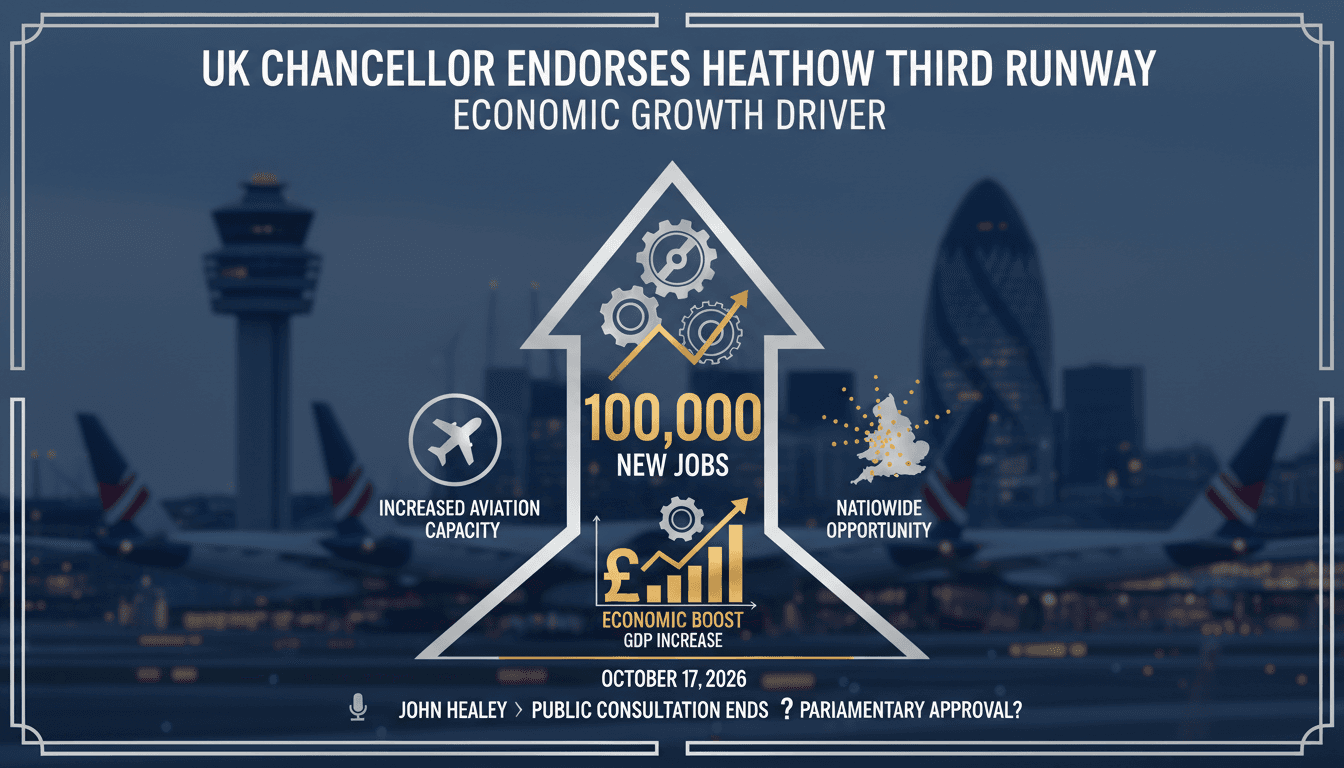 Infographic illustrating the economic impact and job creation from the Heathrow Airport expansion.