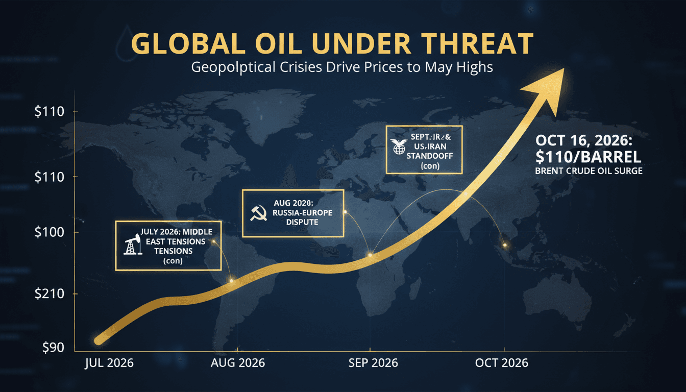 A graph illustrating the rise of Brent crude oil prices alongside geopolitical events affecting supply.
