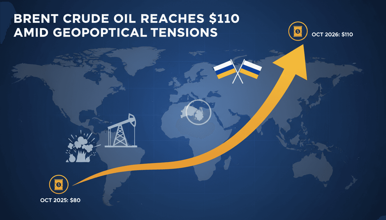 A graph illustrating the rise of Brent crude oil prices to $110 per barrel amid geopolitical tensions.