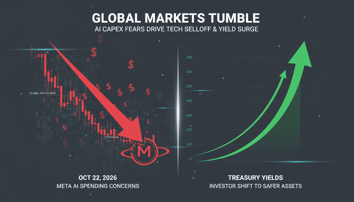 A graphic showing the decline in tech stocks and the rise in Treasury yields amid AI spending concerns.