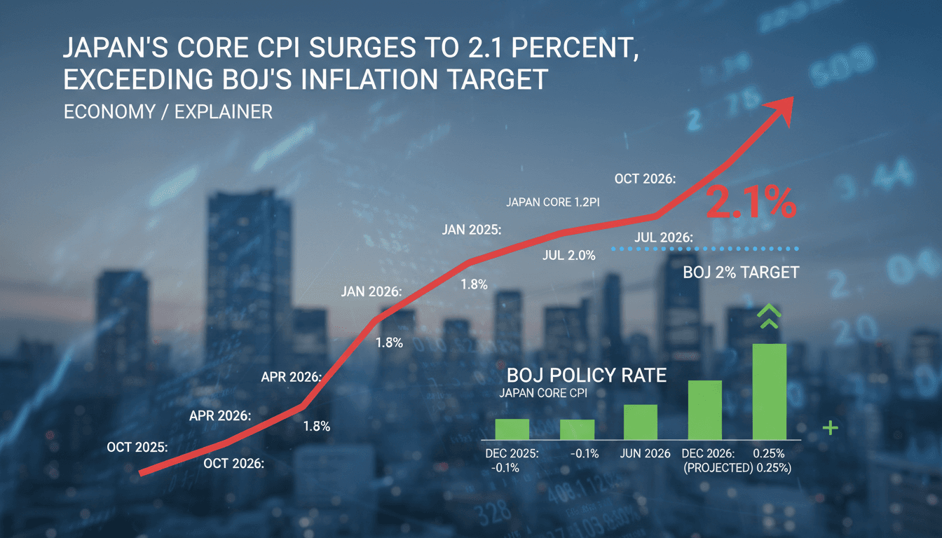 A graph showing Japan's core CPI rise and BOJ interest rate changes, highlighting economic trends.